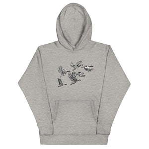 Grey graphic hoodie with flying Canada geese.